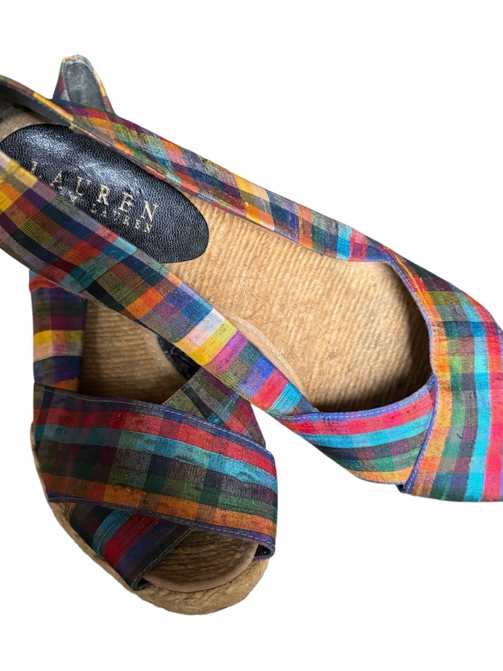 Lauren Ralph Lauren Multicolor Plaid Espadrille Wedge Sandals - Women